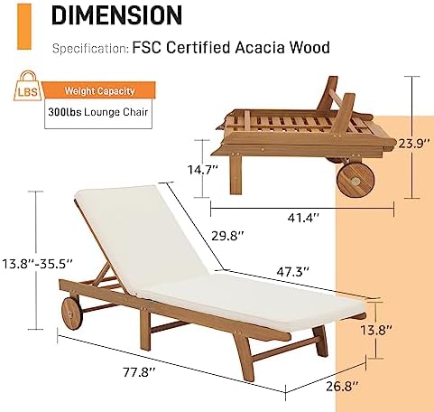 Patiorama Patio Acacia Wood Chaise Lounge Chair, Pool Chair - Image 2