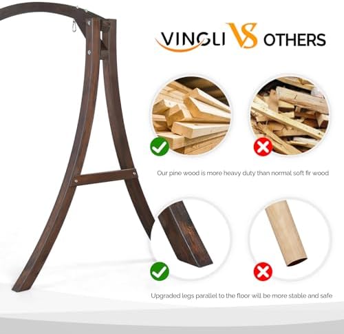 VINGLI 6.7FT Wooden Porch Swing Frame, 1000-lb A-Frame Stand - Image 2