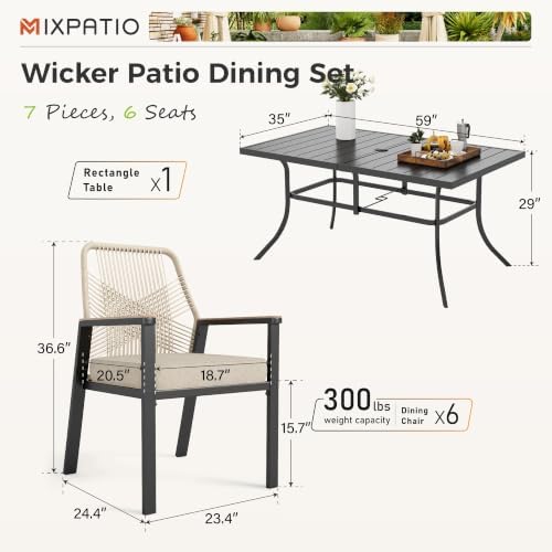 7pc Patio Dining Set, 6 Rattan Chairs - Image 6