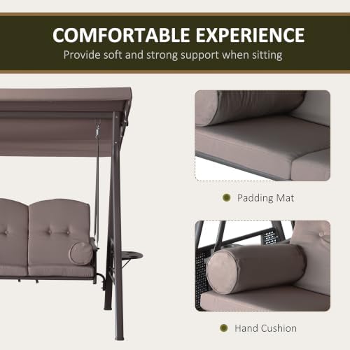 Outsunny 3-Seat Patio Swing Chair Adjustable Canopy Brown - Image 5