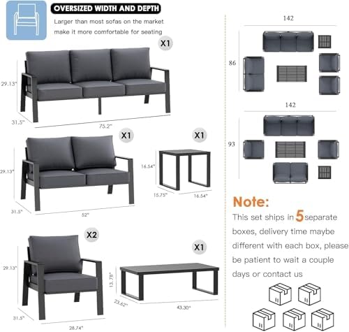Aluminum Outdoor Loveseat, Oversized Patio Couch, Modern Sofa All Weather Metal - Image 3