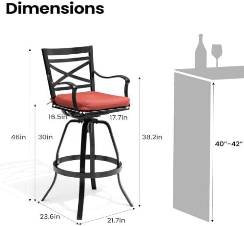 30" Outdoor Swivel Bar Stools Set of 4, Aluminum Bar Height Chairs - Image 3