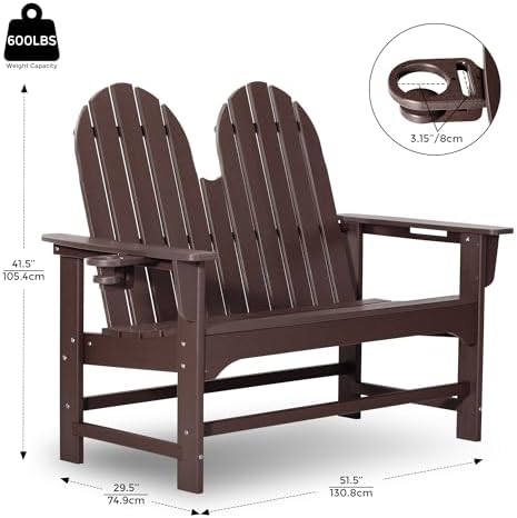 Outdoor Patio HDPE Adirondack Garden Skinny Bench, Weatherproof Front Porch - Image 2
