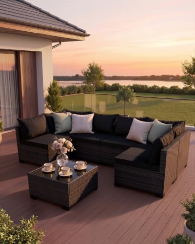 WWR 7 Piece Outdoor Patio Furniture Set, All-Weather Modular PE Wicker - Image 5