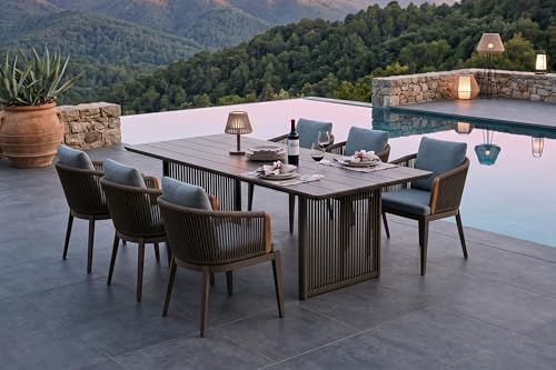 PURPLE LEAF Patio Dining Table Set 7 Pieces Olefin Fabric Teak Armrest by PURPLELEAF