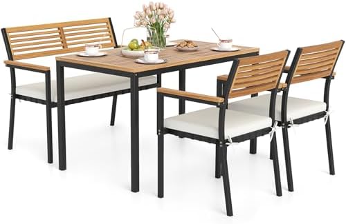 Tangkula 4 Piece Acacia Wood Outdoor Dining Set by TANGKULA