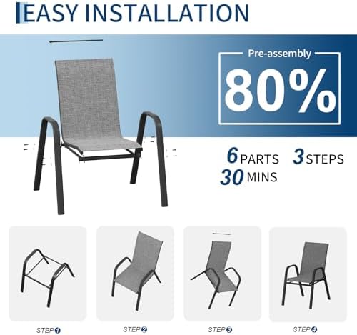 Garvee Patio Chairs Set of 6, Stackable Chairs - Image 6