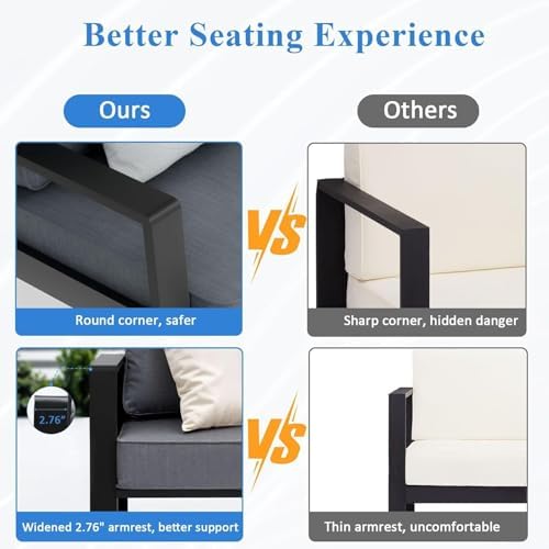 Aluminum Outdoor Patio Furniture Set, 4 Piece Sectional Coversation Sets - Image 5