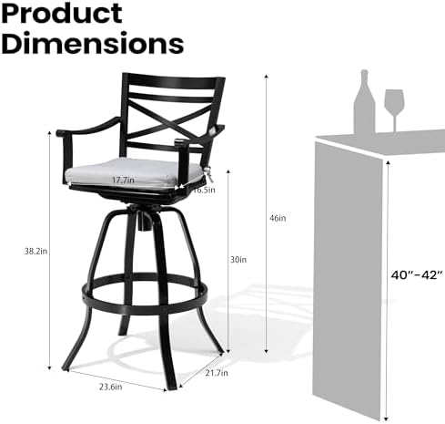 30" Outdoor Swivel Bar Stools Set of 2, Aluminum Bar Height Chairs - Image 2