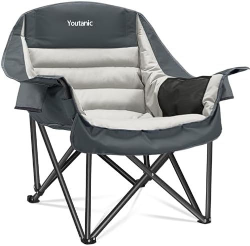 Oversized Padded Camping Chair, Portable Folding Camping Chairs by Youtanic