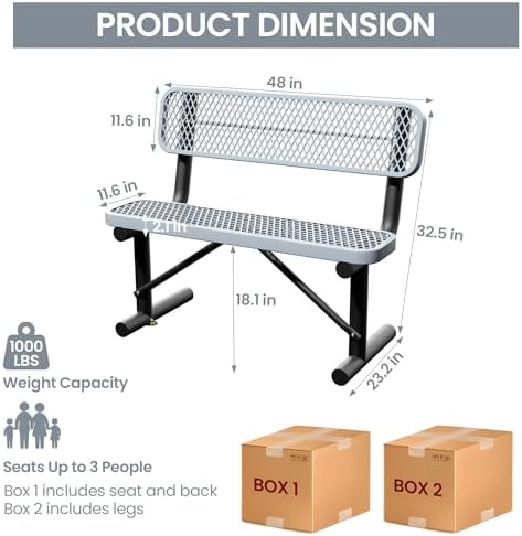 4 Feet Steel Park Bench for Outside, Outdoor Bench - Image 2