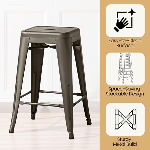 Yaheetech 24 Inch Metal Bar Stools Set of 4, Stackable Barstools - Image 4