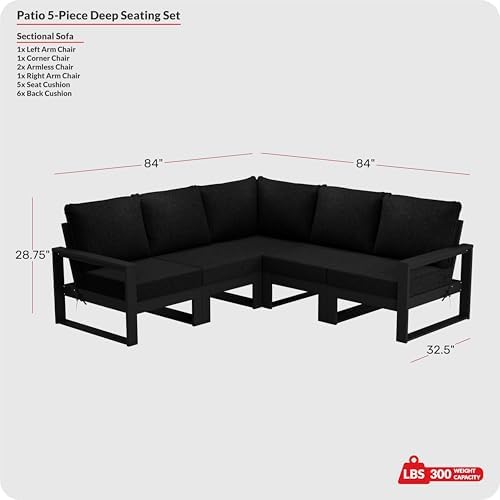 Rockaway 5-Piece Outdoor Patio Corner Sectional Sofa Conversation Set - Image 2