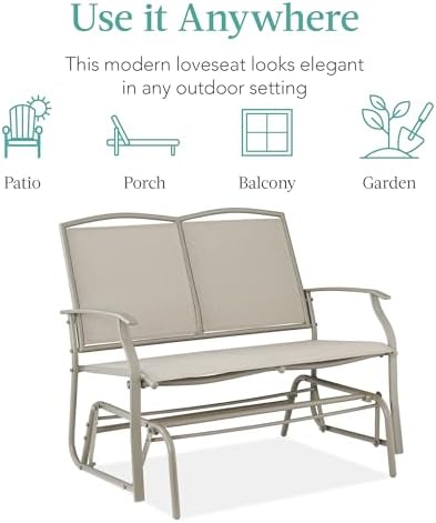 Best Choice Products 2-Person Outdoor Patio Swing Glider Steel Bench Loveseat - Image 6