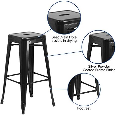 Flash Furniture 30 in Metal Indoor/Outdoor Backless Barstool - Image 4