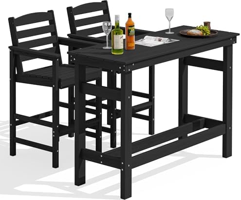 SERWALL Outdoor Bar Set, 2 Adirondack Bar Chairs & Bar Height Table by SERWALL