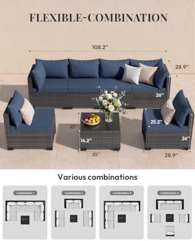 WWR 7 Piece Outdoor Patio Furniture Set, All-Weather Modular PE Wicker - Image 4