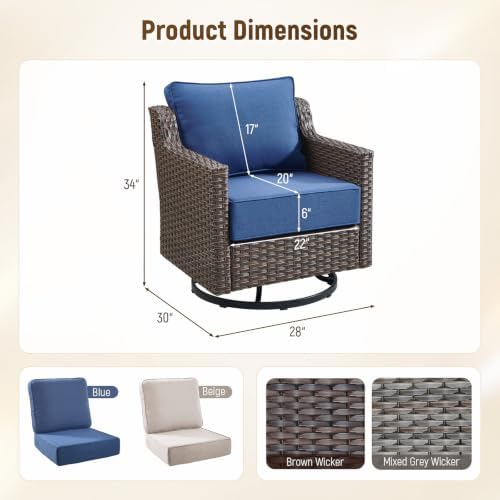 Luxury 6" Thick Cushioned 2-Piece Swivel Rocker Patio Chairs - Image 2