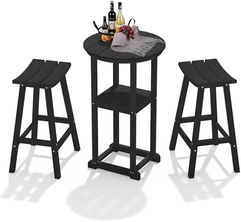 Ciokea 3 Pcs Outdoor Bar with Stools, Space-Saving Round Bistro Set, High-Top by CIOKEA
