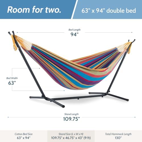 Vivere Double Cotton Hammock, Space Saving Steel Stand, 9 Ft - Image 3