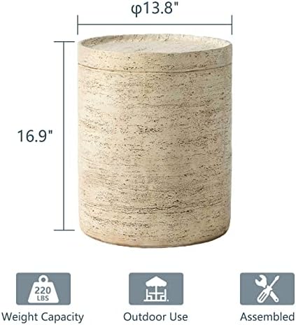 COSIEST Outdoor Side Table, Cylinder Shaped MgO Patio End Table, Lightweight - Image 3