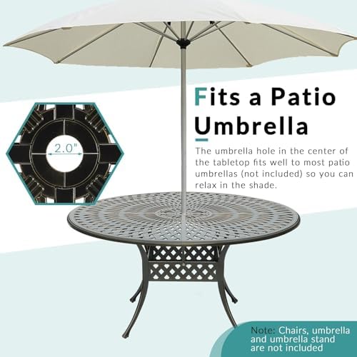 61" Round Cast Aluminum Patio Dining Table, Weather-Resistant Large Outdoor - Image 7