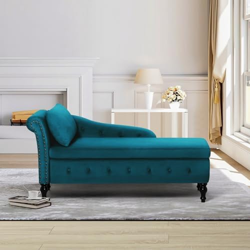 Velvet Chaise Lounge w/Left Armrest & Storage Space - Image 4