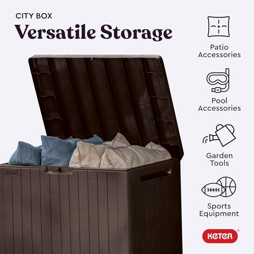 Keter City 30 Gallon Resin Outdoor Storage Box and Patio Furniture Side Table - Image 4