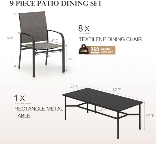 9pc Outdoor Patio Dining Set for 8, Textilene Chairs - Image 6