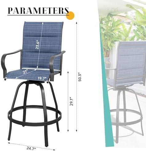 Vongrasig 2 Piece Outdoor Patio Swivel Bar Chairs, All Weather Padded Sling - Image 3