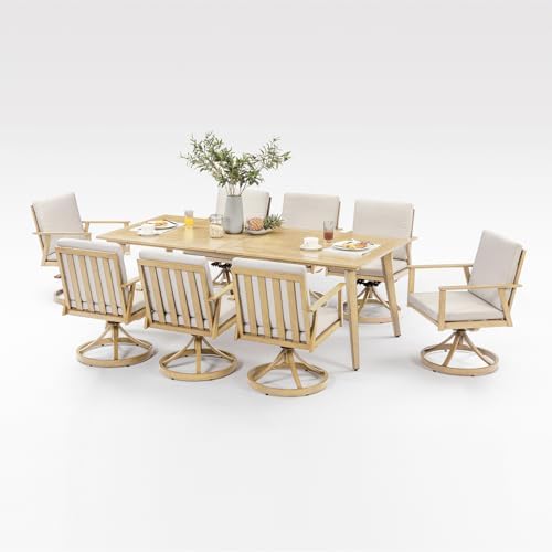 9 Pcs Aluminum Outdoor Dining Set, 8 Swivel Chairs & Rectangle Table by SeeHill
