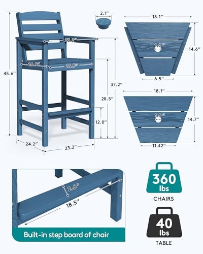 SERWALL Tall Adirondack Chairs Set of 2, Outdoor Bar Height Barstools Chair Set - Image 3