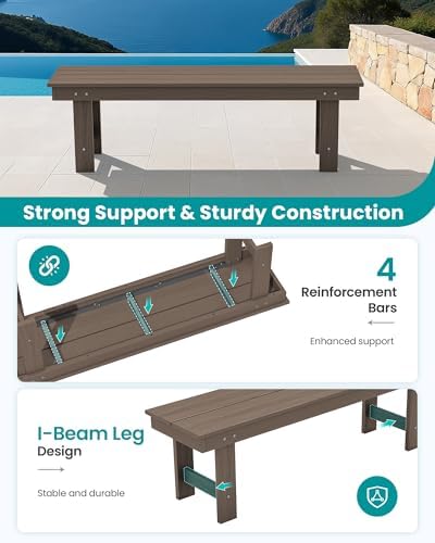 SERWALL 2-Person Backless Outdoor Bench 56 Inches - Image 5