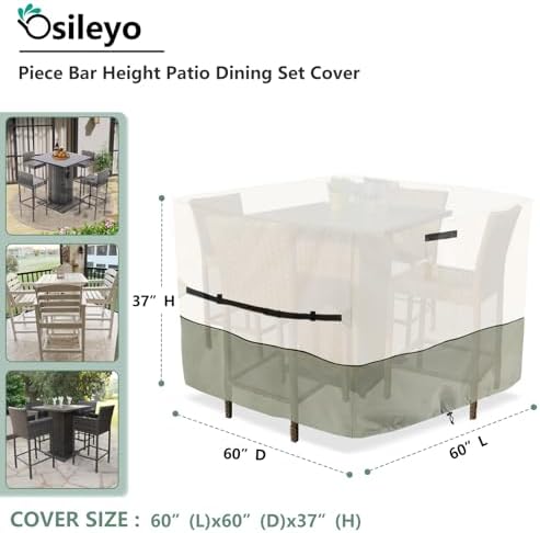 Square Patio Furniture Cover for 5-Piece Bar Height Patio Dining Set Covers - Image 2