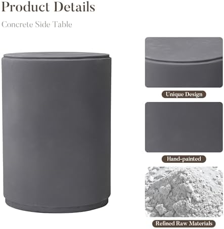 COSIEST Outdoor Side Table, Round Concrete Finished End Table - Image 6