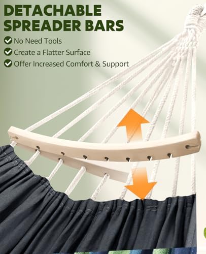 Chihee Cotton Blend Hammock 118 x 59 in 660 lb Detachable Spreader Bars - Image 3