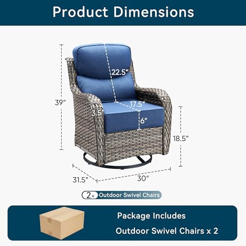 Luxury Wicker Patio Furniture Set-High Back Outdoor Swivel Chairs Set of 2 - Image 2