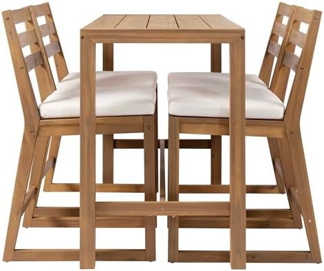 5-Pcs Outdoor Bar Table and Chair Set of 4, Rustic Patio Counter Height Bar - Image 6