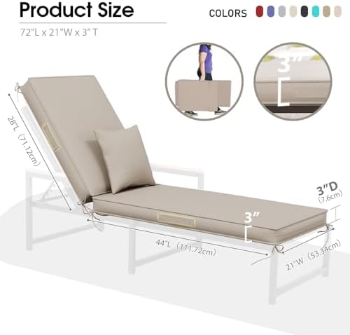 Chaise Lounge Cushions Outdoor Set of 2, Water Fade Resistant - Image 2