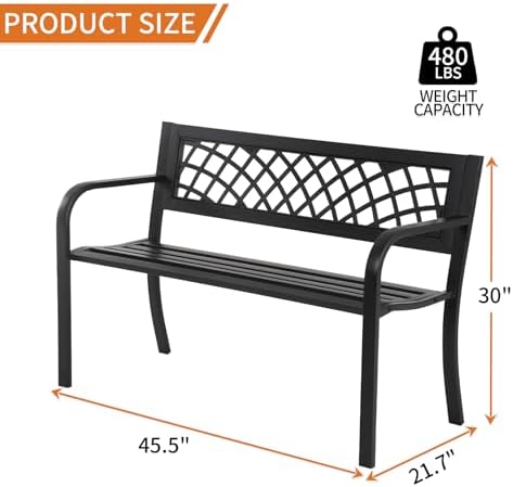 Outdoor Bench, Patio Garden Benches, Metal Weatherproof Porch Bench - Image 3