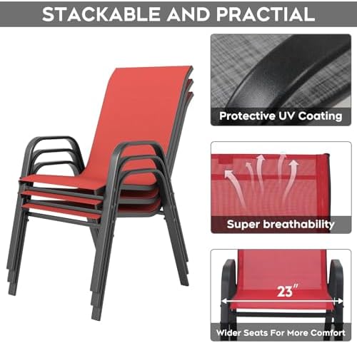 Outdoor Dining Set for 6, Heavy Duty 63”x37.8” Metal Dining Table and Stackable - Image 6