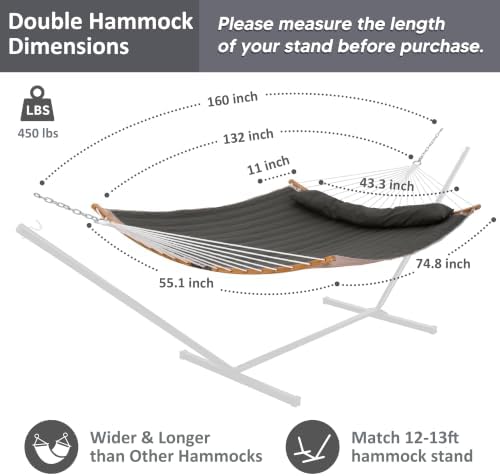 Portable Double Hammock with Curved Spreader Bar, Dark Gray - Image 6