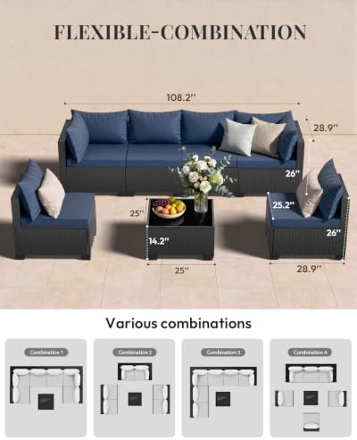 WWR 7 Piece Outdoor Patio Furniture Set, All-Weather Modular PE Wicker - Image 4