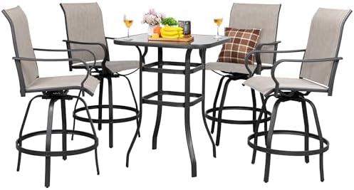 Shintenchi 5PC High Top Patio Table and Chairs, Outdoor Bar Stools Set - Image 7