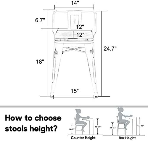 HAOBO Home 18" Metal Bartools Set of 4, Classroom Stools Low Back Bar Stool - Image 3