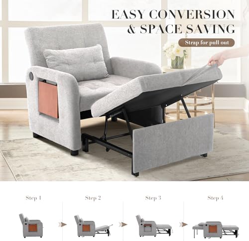 MALOL Convertible Chair-Fabric Sofa Bed, Single Sleeper Sofa, Light Grey - Image 6