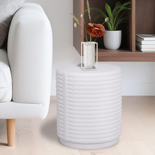 Afterglow Outdoor Round Side Table, 14.6" Retro Modern Fluted Accent End Table - Image 2