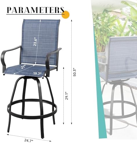 Vongrasig 4 Piece Patio Swivel Bar Chairs, All Weather Metal Textile High - Image 3