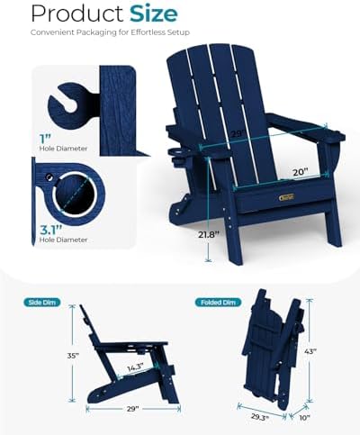 Folding Adirondack Chairs Set of 2, 2 Cup Holders, Tibetan Blue - Image 4