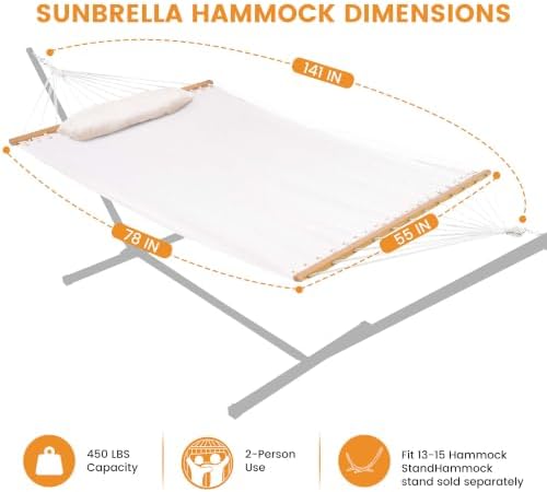 Lazy Daze 12 FT Sunbrella Fabric Hammock, Non-Fading Double Outdoor Hammock - Image 3